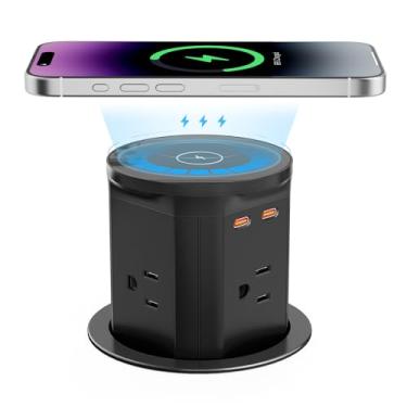 Imagem de BTU Tomada Pop-Up Para Bancada De Cozinha Com Carregador Sem Fio De 15 W, Carregamento Rápido Usb C De 20 W E 4 Tomadas Ca, Estação De Carregamento De Mesa Com Furo De 3 1/2" Tomada Pop-Out Para Uso