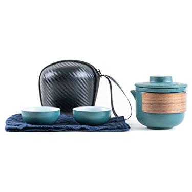 Imagem de Conjunto de chá de Viagem, Kit de Infusador de Bule de chá Portátil Anti -Burn Teaware Com Bolsa de Armazenamento para Acampamento Ao Ar Livre (Pote verde com 2 xícaras)