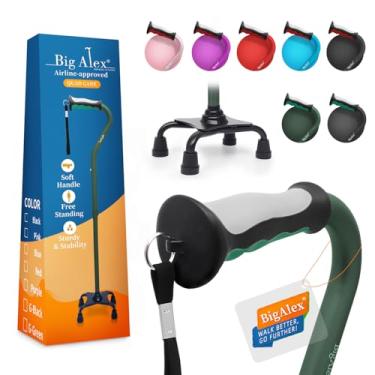 Imagem de BigAlex Bengala Quad, Bengala Dobrável Ajustável Para Homens E Mulheres Com Base Estável De 4 Pontas Para Estabilidade E Equilíbrio Extras, Resistente, Leve, Cabo Macio Com Deslocamento Para Idosos