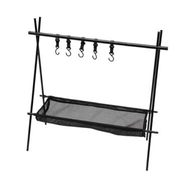 Imagem de menolana Acampamento suspenso rack com ganchos estrutura de tripé pendurado organizador de panela de panela de panela acampar para festas churrasqueiras, S