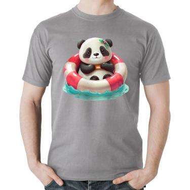 Imagem de Camiseta Algodão Ursinha  Relaxando Na Piscina - Foca na Moda, Cinza, 