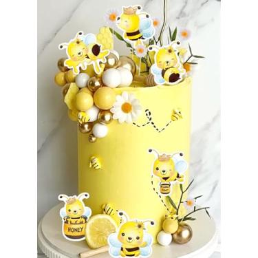 Imagem de JeVenis Cute Bee Cake Decorations Honey Comb Decorations Bee Cupcake Toppers Abejitas Para Decoration Daisy Flower Cake Topper for Baby Shower Birthday Bridal Shower