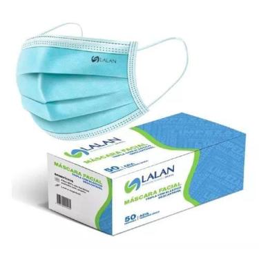 Imagem de 50 Mascara Cirurgica Tripla Lalan Descartavel Azul