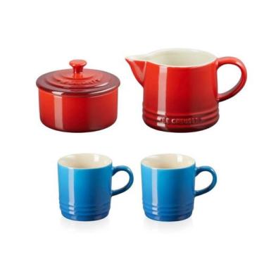 Imagem de Kit creme e açúcar + 2 canecas 100ml le creuset azul marseille