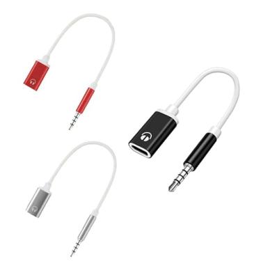 Imagem de DPWOUM 3 cabos de áudio preto, vermelho e prata de 3,5 mm macho para fêmea tipo C, cabo analógico, conversor tipo C, adaptador de fone de ouvido compatível com leitores de MP3, cabos e adaptadores