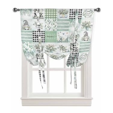 Imagem de Cortina de amarrar para janelas, verdes, eucalipto, gnomo, citação doméstica, balão, varão, bolso, cortina, ajustável, para cozinha, quarto, tratamento de janela quadriculada, 1 painel 86 x 113 cm