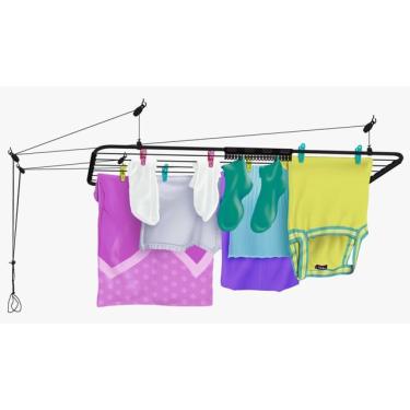 Imagem de Varal De Ferro Para Teto 120 x 56cm Black Com Cordas Discreto