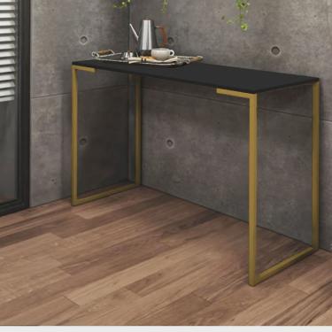 Imagem de Aparador Buffet Mesa Café Office Sala de Jantar Ferro Dourado Tampo mdf Preto - Ahazzo Móveis