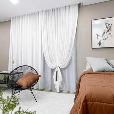 Imagem de Cortina Gaze De Linho Com Blackout Para Trilho Suiço Simples (BRANCO, 6,00X2,60)