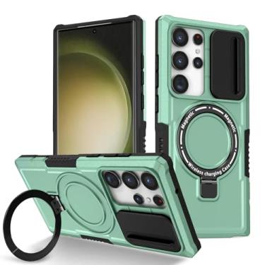 Imagem de HPQWN Para Galaxy S24 Plus Case Fe Holder Capa magnética de carregamento sem fio (para Galaxy S24 Plus/azul claro)