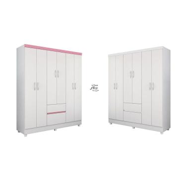 Imagem de Guarda Roupa 6 Portas Casal Flash II 2 Gavetas Flex - Branco/Rosa Demóbile 