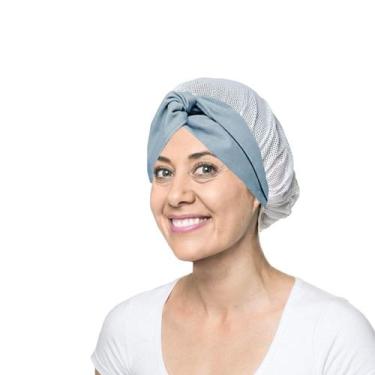 Imagem de Faixa Cabelo Turbante Azul Touca Redinha Branca Cozinha - CASACHA