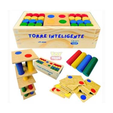Imagem de Jogo Torre Inteligente em Madeira Brinquedo Educativo Premium com Estojo e Pinos Coloridos Super Divertido pedagogico autismo