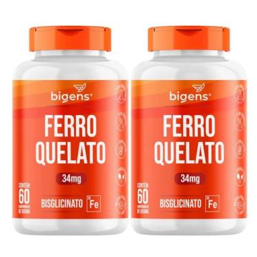 Imagem de 2x Ferro Quelato Bisglicinato 34mg Bigens 60 Tabletes, Sem Sabor