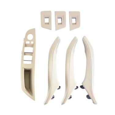 Imagem de Couro de luxo com volante à direita RHD compatível com BMW Série 5 F10 F11 F18 520 Preto Maçaneta interna da porta do carro Painel interno Puxador Capa de acabamento(7CS Oyster)