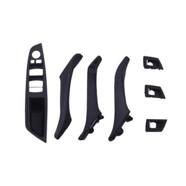 Imagem de Couro de luxo com volante à direita RHD compatível com BMW Série 5 F10 F11 F18 520 Preto Maçaneta interna da porta do carro Painel interno Puxador Capa de acabamento(7PCS Black)