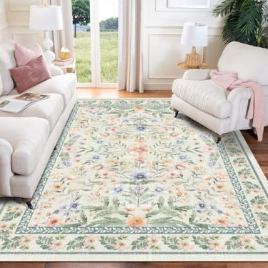 Imagem de Tapete de área bege lavável, 9,5 x 1,5 m, floral, verde, rosa, grande, boho, antiderrapante, macio, oriental, vintage, quarto, tapete colorido, sala de jantar, berçário, casa, escritório, decoração