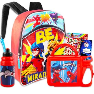 Imagem de Miraculous Ladybug Backpack and Lunch Box Set - Bundle with 16" Miraculous Ladybug School Bag with Lunch Bag, Red Water Pouch, Stickers, Door Hanger