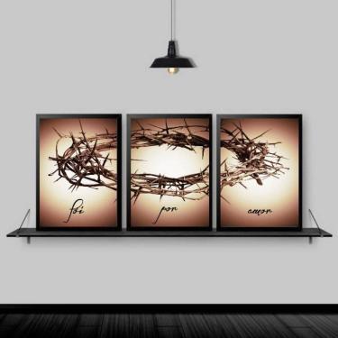 Imagem de Kit 3 Quadros Decorativos Coroa De Espinhos 45X34Cm Preta