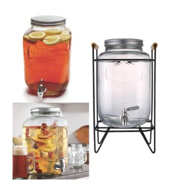 Imagem de Suqueira De Vidro 5L Com Suporte Metal Dispenser Luxo Retro Para Agua Suco Bebidas Festa Bar