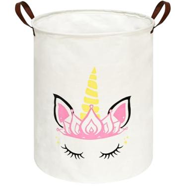 Imagem de Cesto de armazenamento grande com tema de princesa de unicórnio - dobrável, forrado à prova d'água, perfeito para quartos de meninas, lavanderia, brinquedos e muito mais