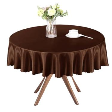 Imagem de Homiest 1 pacote com 1,5 m toalha de mesa redonda de 1,5 m, cobertura de toalha de mesa marrom chocolate para recepção de casamento, banquete de formatura