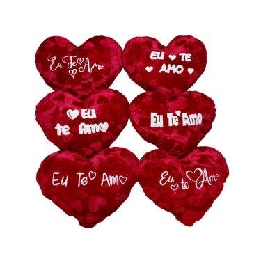 Imagem de Almofada Coração De Pelúcia Vermelho Bordado Eu Te Amo - 33cm