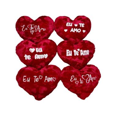 Imagem de Almofada Coração De Pelúcia Vermelho Bordado Eu Te Amo - 33cm