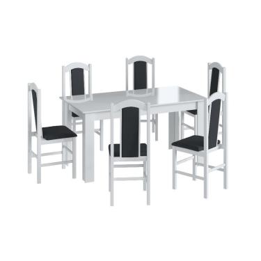 Imagem de Conj Mesa Jantar Clássica 6 Cadeiras Estofadas Branco Preto