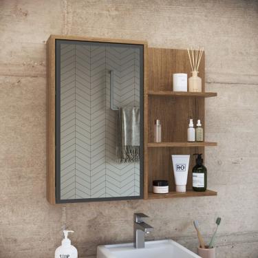 Imagem de Armário Espelheira Para Banheiro Com 1 Porta E Prateleiras Paula Mel-grafite