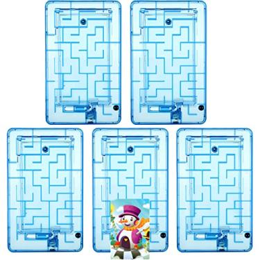 Imagem de 5 peças porta-cartão de presente labirinto quebra-cabeça plástico porta-cartão porta-cartão divertido labirinto caixa de cartão de pinball intelectual jogo de máquina para adolescentes e adultos lembrancinhas de festa de aniversário (azul)