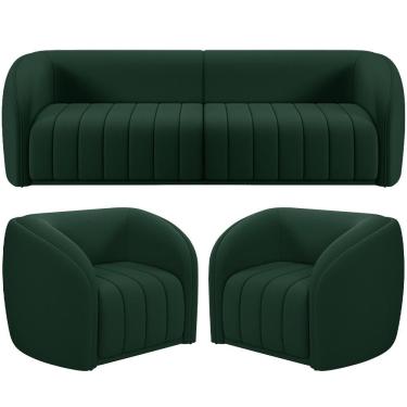 Imagem de Kit Sofá 4 Lugares Para Sala 252cm Com 02 Poltronas Lazio M03 Veludo Verde