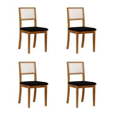 Imagem de Kit 4 Cadeiras De Jantar Estofada Veludo Rubi Madeira Maciça preto