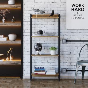 Imagem de Estante Para Livros Industrial Multiuso 4 Prateleiras 146x60cm Dynamica Yescasa Lamina Mel / Preto