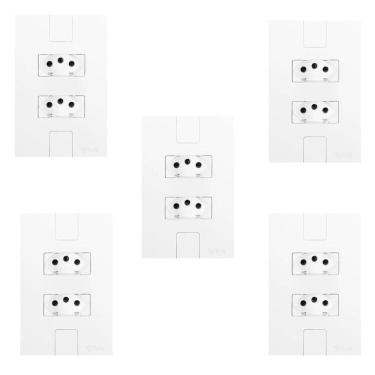 Imagem de Cinco Conjuntos Com 2 Tomadas 2p+t 20a 250v, Modular, Com Placa 4x2 Branco