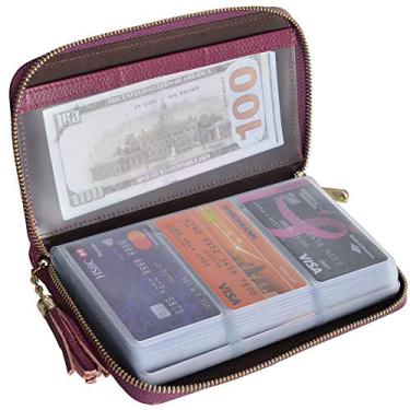 Imagem de Carteira feminina Easyoulife com suporte para cartão de crédito, zíper, capa de couro, bloqueio de RFID, Roxa, small