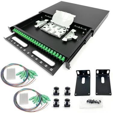 Imagem de Duogalia SC-APC Caixa de montagem em rack simples monomodo de 24 portas com bandeja de emenda de fibra (design tipo gaveta, inclui trança de 1,2 metro e acoplador de 24 peças)