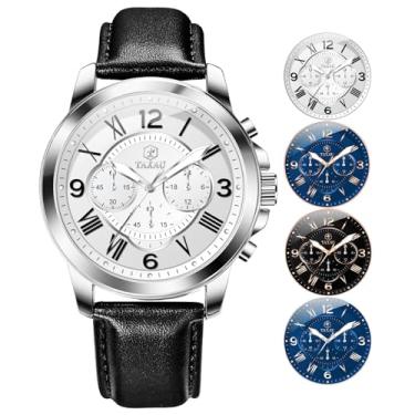 Imagem de Taxau Relógios masculinos casuais, de couro, à prova d'água, modernos, analógicos, quartzo, mostrador grande, com cronógrafo, data luminosa, Prata NKLH-T-G8407, round, Minimalista