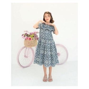Imagem de Vestido Infantil Teen Bordado Vazado Laise Decote Com Babados Manga Cu