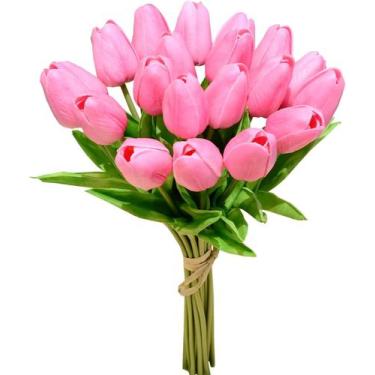 Imagem de 10 Talos Hastes Buquê Tulipas Flores Artificiais rosa 30cm - La Caza S
