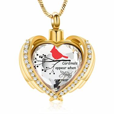Imagem de Yinplsmemory Colar de urna cardeal vermelha com cinzas para mulheres e homens, asa de anjo, cristal, coração, urna, medalhão para cinzas, lembrança de cinzas, joia de cremação, Aço inoxidável, aço