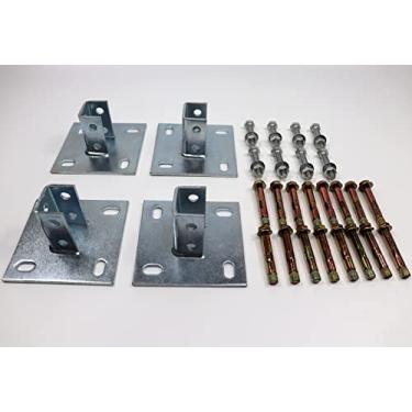 Imagem de Yeaborn Pacote com 4 Bases de Poste com Parafusos de Expansão e Porcas para Suporte de 1-5/8”, Canal de Base de Poste com 4 Furos Quadrados de Aço Galvanizado À Prova de Ferrugem p (, Prata)