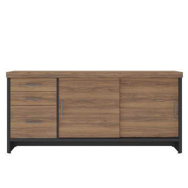 Imagem de Balcão Para Escritório 2 Portas 3 Gavetas Com Chave Grande Nogal/preto