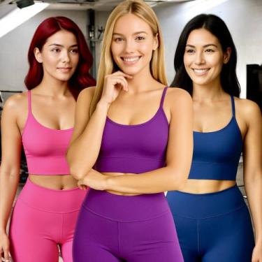 Imagem de KIT 3 Tops ALÇA FINA Bojo Fitness Slim Suplex Sutiã Esportivo Corrida 