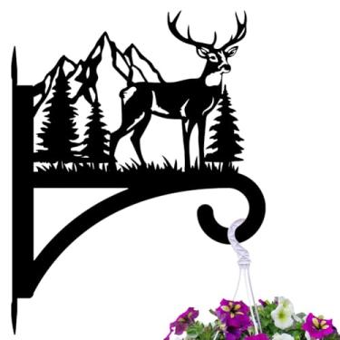 Imagem de peacoblue Gancho para plantas de ferro para pendurar ao ar livre, vasos de samambaias, lanterna, alimentador de pássaros, 30,5 x 39 cm, suporte de parede de metal resistente ao clima para varanda,