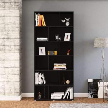 Imagem de Estante Xangai 12 nichos Assimétricos Branco Politorno, Preto