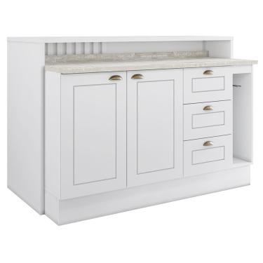 Imagem de Kit Ilha Gourmet com Balcão 120cm e Porta Toalha Americana - Móveis Henn  Branco