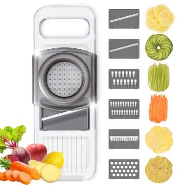 Imagem de Fatiador/triturador manual de frutas Mandoline 6 em 1 brilhante transparente requintado placa de plástico espesso