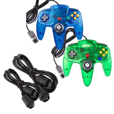 Imagem de miadore Pacote com 2 controladores clássicos N64 (verde selva/azul) conjunto com 2 pacotes de cabo de extensão de controlador N64 de 6 m