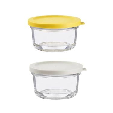 Imagem de Leadigol Pacote com 2 copos de cozinha de vidro com tampas, 350 ml - Seguro para congelador, micro-ondas e forno, copos medidores empilháveis para assar, misturar, cozinhar servir e armazenar